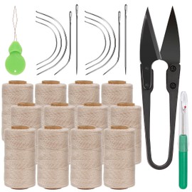 Beayuer Needle and Thread Sewing kit Professional Hair Extension Tools Hair Weave Threads 12 Pcs with 10 Pcs Needle C J I Shaped Curved Needle for Making Wig Sewing, Crafts, Knitting (12 Pcs, Blonde)