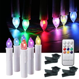 Gedengni Colorful Battery Powered Remote Control LED Christmas Tree Taper Candles with Clip for Weddings, Vigil and Menorah (4'', Ivory),Pack of 10