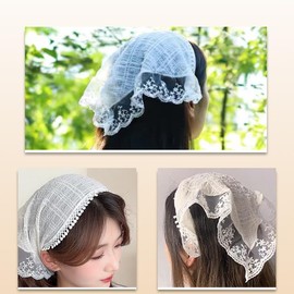 ShiQiao Spl White Hair Scarf Headband Lace Triangle Bandana Headbands for Women Soft Head Kerchiefs for Women's Accessories Girls Hair Scarves Band Lace Headband Headwrap Headscarf