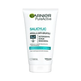 Garnier Maschera 3in1 Argilla, Per Pelli Miste e Con Imperfezioni, Effetto Purificante e Anti-Brufoli, Impurità Rimosse e Pelle Uniforme, Con Argilla e Acido Salicilico, Pure Active, 150 ml