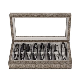 OYOBox Maxi Luxury Eyewear Organizer, Lacquered Wood Box for Glasses + Sunglasses, Exotic Print Collection (Natural Snake)
