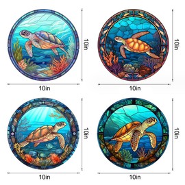 4 Pcs Colorful Sea Turtle Window Clings, Anti-Collision Window Clings Decals Removable Non Adhesive Vinyl Cling Window Stickers
