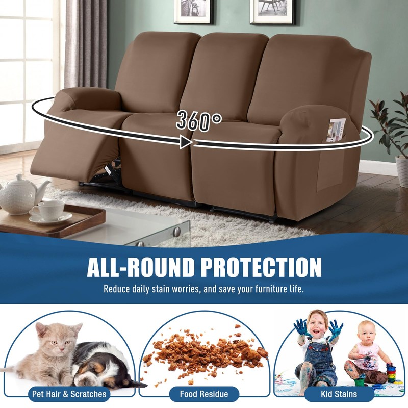 TAOCOCO Recliner Sofa Slipcover, 3 Pieces Polyester Fabric Stretch Sofa