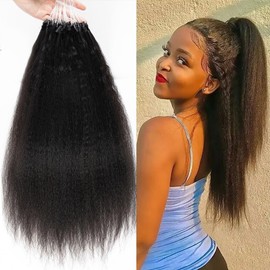 Kinky Straight Microlink Human Hair Extensions for Women Coarse Curly Yaki Straight Micro Loop Hair Extensions Human Hair Microlinks Keratin Fusion Hair 100g,22"inch