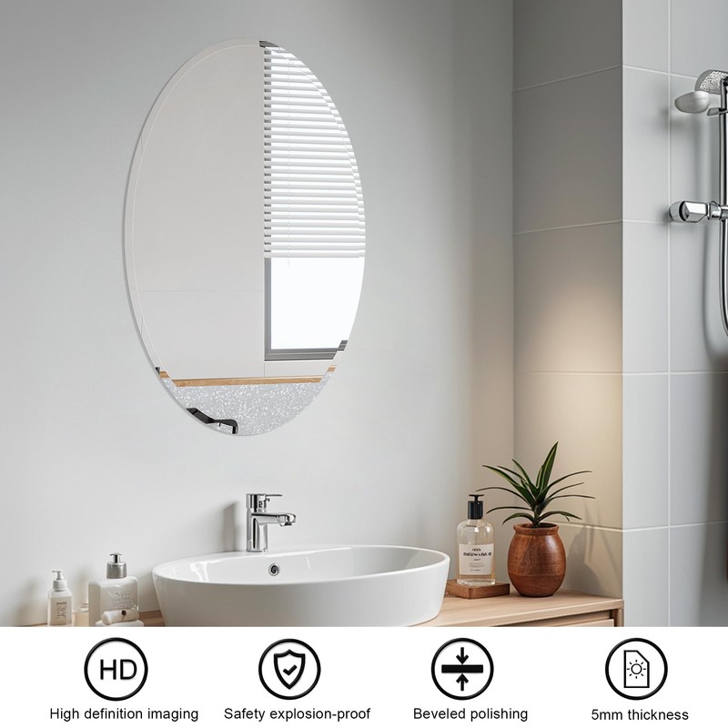 Oval Bathroom Mirror, 28X40 inch Oval Frameless Mirror, Frameless Mirrors