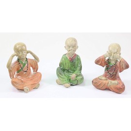 usamjtable 3 Feng Shui Hear See Speak No Evil Bonze Happy Face Buddha Monks Figurines Statues G16605