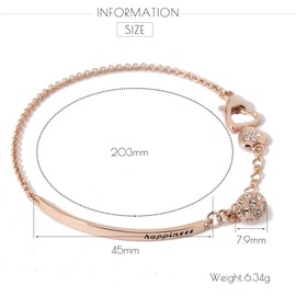 LOVANS Stainless Steel Bracelet With Rose Gold Plated Lucky Love Zircon Chain Link Bracelet Gift for Her Women