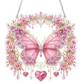 Butterfly Flowers Diamond Art Hanging Kits for Adults, Diamond Painting Hanging Kits Pendant Ornament, DIY 5D Special Shaped Crystal Diamond Gem Art, Small Diamond Painting Kits for Wall Window Decor