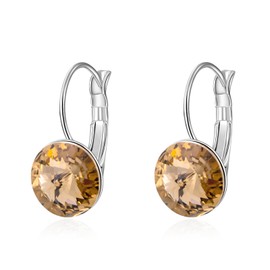 XUPING Small Crystal Champagne Orange Earrings For Women Silver Leverback Dangle Minimalist Hypoallergenic Sparkling Birthstone Earrings Party Jewelry 12mm
