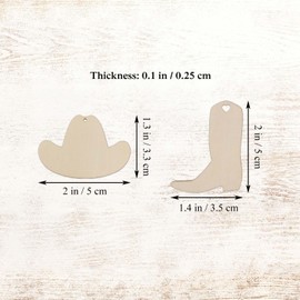 Creaides 30pcs Mini Cowboy Hat and Boot Wood DIY Crafts Cutouts Blank 2" Wooden Cowboy Hat and Boot Shaped Hanging Ornaments Wood Tags for Wedding Birthday Christmas Party Decorations