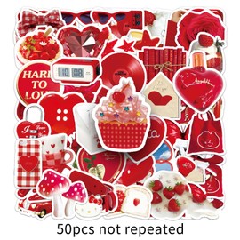 50PCS Red Aesthetic Stickers for Water Bottle,Notebook,Guitar,Bumper,Laptop,Luggage,Suitcase,Cute Cartoon Waterproof Vinyl Sticker,Teens Adults Sticker,Trendy Retro Graffiti Stickers