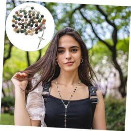 FUNOMOCYA Agate Cross Pendant Necklace for Men and Women Religious Jewelry Rosary Beads Lightweight Natural Crucifix Chain for Stylish Outfits and