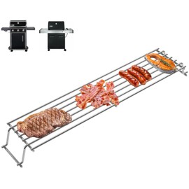 DcYourHome 7641 Warming Rack for Weber Spirit I & GS4 Spirit II 300 Series, Spirit E-310 E-315 E-320 E-335 SP310 Parts with Front Control Knobs, Genesis Silver Gold B/C, Stainless Steel 24 7/8 Inch