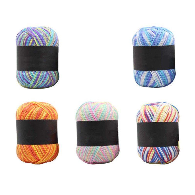 Healifty Multicolor Gradient Cotton Yarn Soft Knitting Wool 5 Rolls