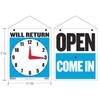 BAZIC Open Sign 7.5"x9", Clock Will Return Will be Back,