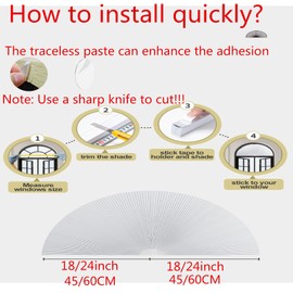 Arch Window Blackout Shades,Cellular Half Round Window Shade,Self Adhesive No Drill 90% Shade Pleated Blinds Window Moon Cover Easy to Cut and Install