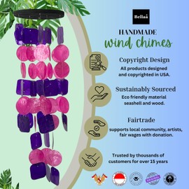 Bellaa 24841 Capiz Wind Chimes Pink Purpal Sea Glass Shells Large, Outside Windchimes Home Decor Outdoor Garden Patio Yard Lawn, Unique Gifts for mom Grandma Woman Sympathy Memorial Remembrance