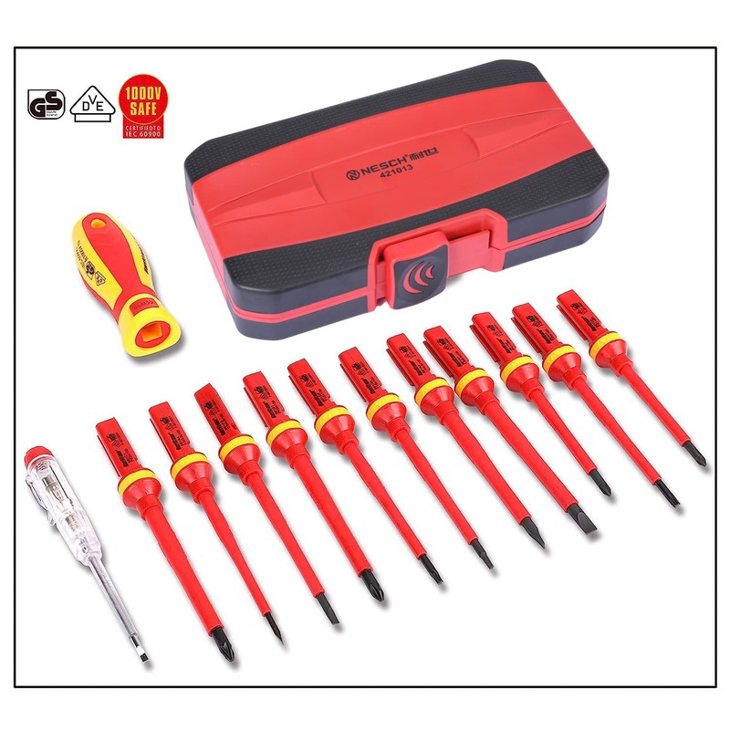 Geevorks 13-Piece Insulated Screwdriver Set Including Voltage Tester, TPR Handle,