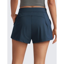 CRZ YOGA 4-Way Stretch Womens Shorts Casual Comfy High Waisted for Golf Hiking Lounge Athletic with Pockets True Navy Large