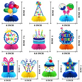 10 Pieces Happy 6 years old Birthday Decorations Set,3D Table Toppers Double Sided Stand Cards for Birthday Party Supplies,Colorful Birthday Themed Honeycomb Centerpiece.