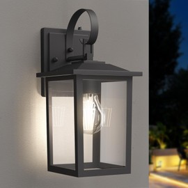 Lawyettle Dusk to Dawn Outdoor Wall Sconce, Exterior Wall Light Fixture, Matte Black Porch Light Outdoor, Outside Wall Mount Lantern for House Garage Doorway (Bulb Include)