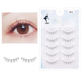 FUYUERO False Eyelashes, Natural, 5 Pair Set, Natural, Cute Design for Eyes and Buttocks, Handmade, 3D False Eyelashes, Actress, Thin Makeup, Everyday Use, Durable, Eye Makeup, Strong Adhesion, Hard
