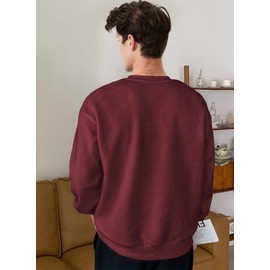Meilicloth Men's Sweatshirt Raglan Sweat Long Sleeve Crew Neck Basic College Sweat Jacket Casual Colour Block Pullover Soft Long Sleeve Sweatshirts Loose Fit, Burgundy-1