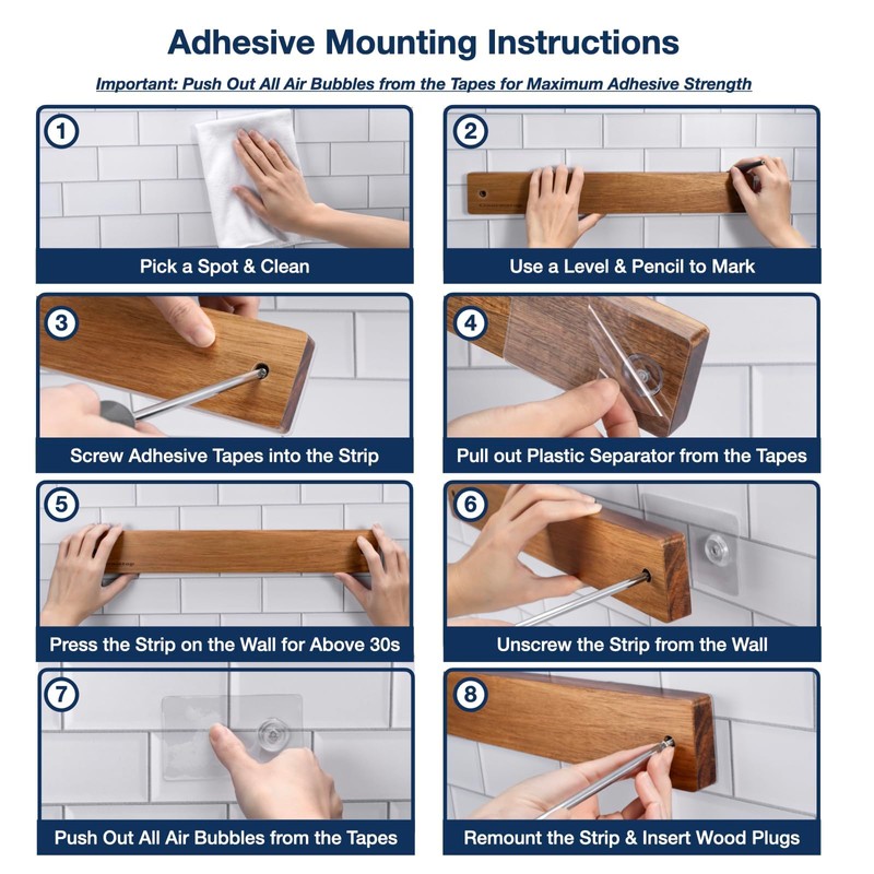 Gourmetop Magnetic Knife Holder for Wall 12”, Acacia Wood, No