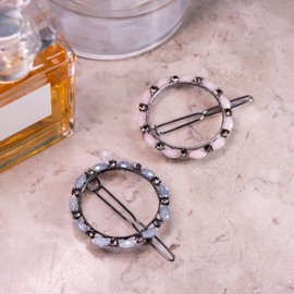 Elegant Hair Clips for Women and Girls Fashion Sparkling Glitter Rhinestones Hair Clips Flower Wreath Hair Pin Hair Accessories (Pink Ring & Grey Ring 2 Pieces)