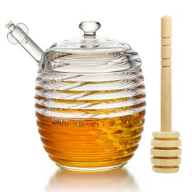 kanpura 9oz Glass Honey Dispenser, Glass Honey Jar with Dipper,Clear Crystal Honey Pot for Christams Home Kitchen Decor,Store Honey and Syrup,Easy to Clean