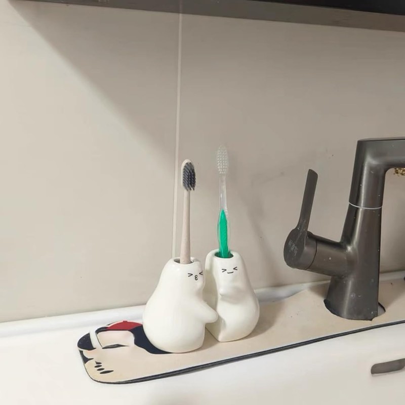 Ceramic Toothbrush Holder for Bathroom, Set of 2 Cute Tooth