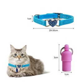 2 x Adjustable Collars, Pet Collar, Heart Shaped Kitten Collar, Kitten Collars with Bell, with 2 Pet Tags for Kittens, Puppies and Other Small Pets (Pink, Blue)