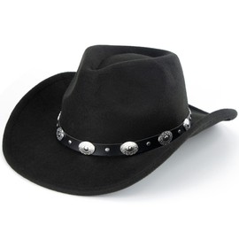Women Felt Wide Brim Western Cowboy Hat for Men Panama Fedora Wool Caps, Black-no Drawstring, M