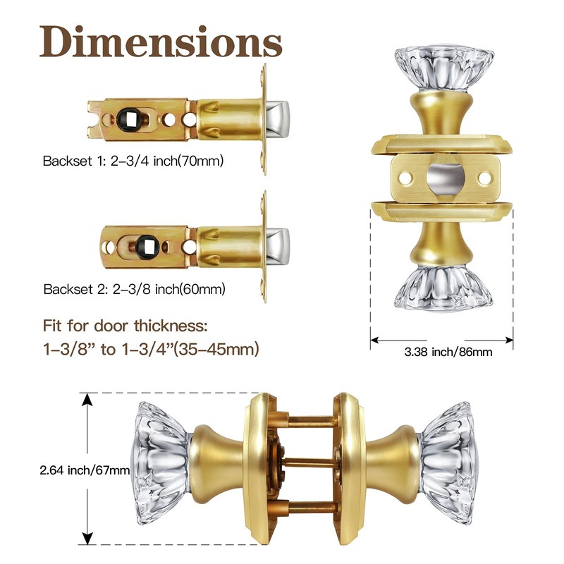 CLCTK Antique Crystal Door Knobs Interior, Passage Hall and Closet
