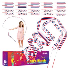 HAPMARS 20 Pack Ribbon Dancer Wands for Patriotic Party Favors Supplies, Dancing Ribbon Stars and Stripes Streamers Ribbon Twirling Wand for Independence Day Labor Day Decorations Party Supplies