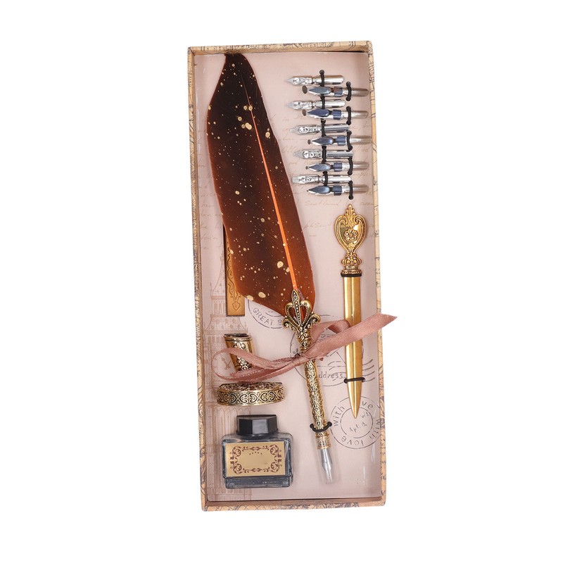 Feather Pen Set with 10 Interchangeable Nib Fire Lacquer Wax