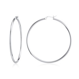 JIAYIQI Hoop Earrings for Women Sterling Silver 18K White Gold Plated High Polished Round Big Silver Hoop Earrings Diameter 50 mm