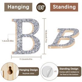 Utuichuo 5.7 Inch Marquee Letters Wall Decor, Diamond Monogram Wooden Alphabet Signs, Living Room Bedroom Office Home Decor Wall Art, Initial Decorations Gifts for Wedding Birthday Party (B)