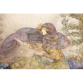 Art Nouveau Postcard: Vintage Repro - Woman w/ Lilac Veil, Glasgow School