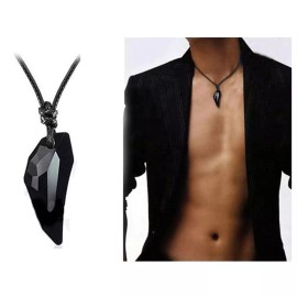 Fashion Jewelry Men's Fashion Jewelry Black Weaving Rope Wolf Tooth Pendant Necklace 1-335