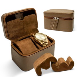 Koko & Grey 2 Watch Travel Case for Men & Women-Secure Storage Travel Watch Case Holder w/Removable Pillows, Dividers-Portable 2 Slot Watch Storage Organizer-PU Leather w/Velvet Inside (brown)