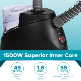 Steam & Go - The Rival Handheld Steamer - Upright Fabric Steamer for Clothes, Garments, Curtains, Bedding & Upholstery - Quick-Heating Foldable Steam Iron with Adjustable Pole Hanger & Detachable Tank