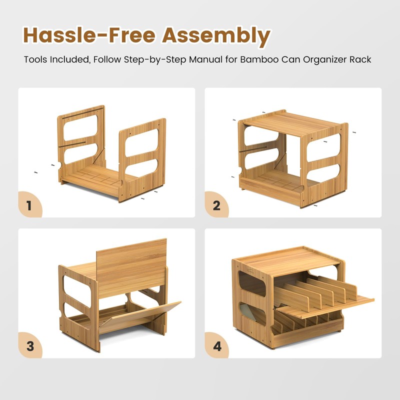 Teamkio Can Organizer for Pantry, Bamboo Pantry Organizer, 2 Tier