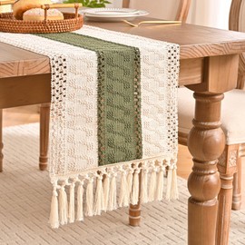 Aisybaklyn Table Runner Green Autumn Decoration Wedding Decoration Rustic Boho Table Runner Crochet Table Runner Retro with Tassels Table Runner for Rustic Wedding Kitchen Tabletop Table Decoration 30