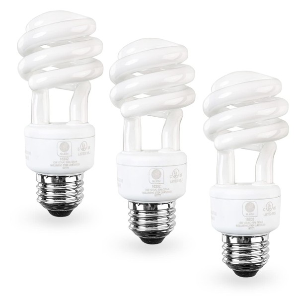 SleekLighting Spiral light bulb - E26 base CFL bulb - CFL Light Bulbs 13 Watt- 3 Pack, 2700 Kelvin for Warm White and 800 Lumens - (65 Watt Incandescent Light Bulb Equivalent) - UL Listed