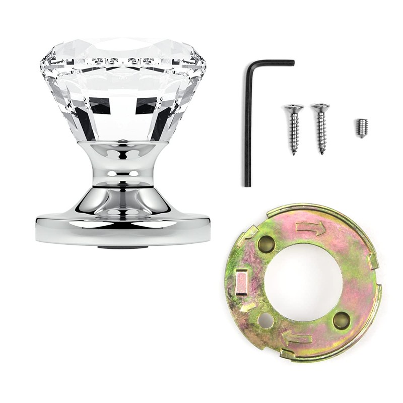 Kobelle- Diamond Round Brilliant Crystal Door Knobs Polished Chrome Round