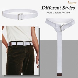 JASGOOD Men Canvas Fabric Belts Casual Web Cloth Belts with Black Double Ring Buckle 2 Pack (Black+White,Fits Waist Size 33"-38")