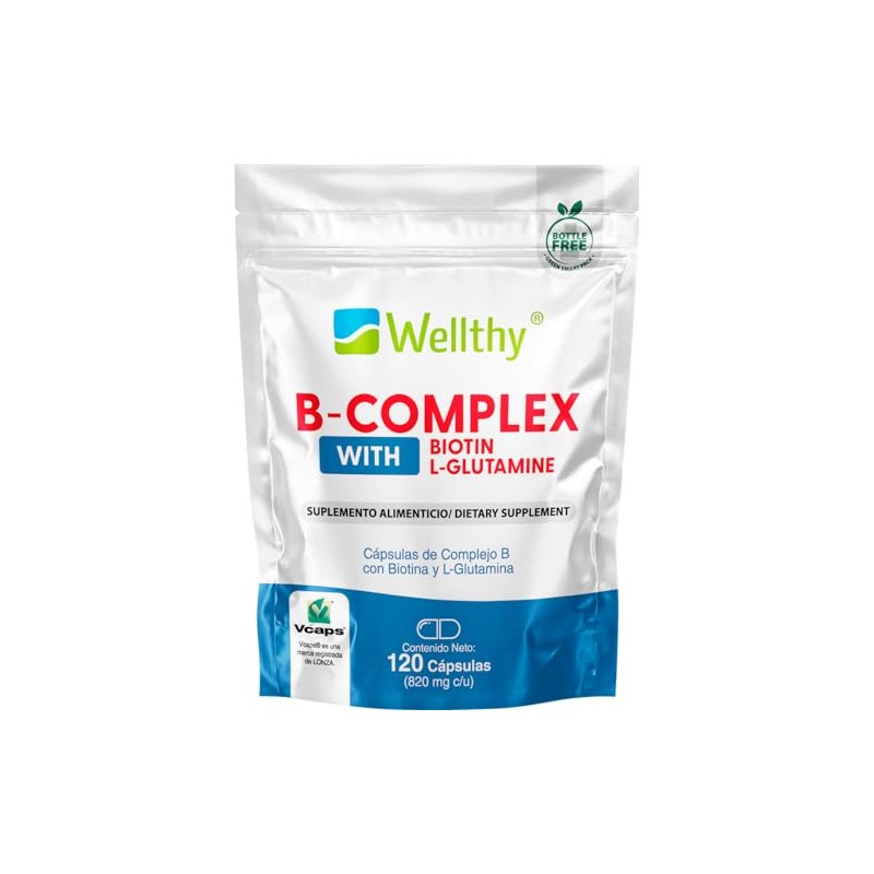 Wellthy Complejo Cápsulas 120 Porciones Reforzado Biotina Glutamina Vcaps Veganas