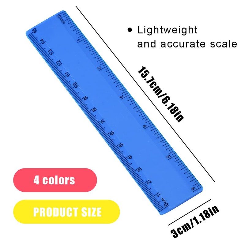 Set of 4 Children's Coloured Rulers Primary School Plastic Ruler