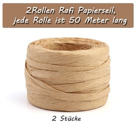 KAMAIKA 2 Rolls of Raffia Paper String (50 m/Rolls), Natural Raffia Ribbons, Christmas Art Raffia Ribbons for Wrapping Christmas Gifts, Craft Projects, Decorating, Weaving and Gardening